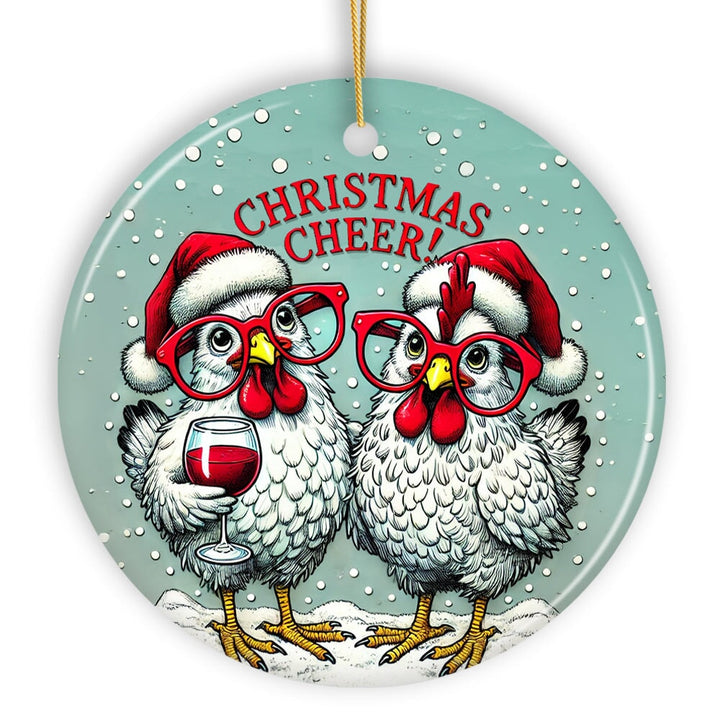 Christmas Cheer Chicken Ornament, Whimsical Holiday Tree Decoration Ceramic Ornament OrnamentallyYou Circle Version 1