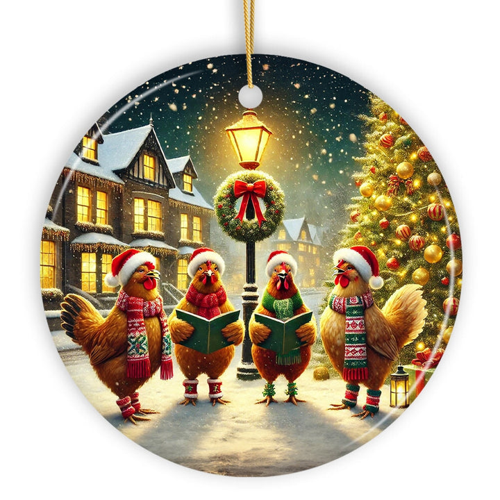Festive Victorian Chicken Carolers Ornament, Rustic Christmas Gift and Decor Ceramic Ornament OrnamentallyYou Circle
