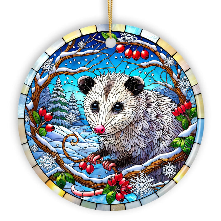 Frosty Possum in Berry Branches Ornament, Playful Winter Wonderland for Holiday Tree Decor Ceramic Ornament OrnamentallyYou