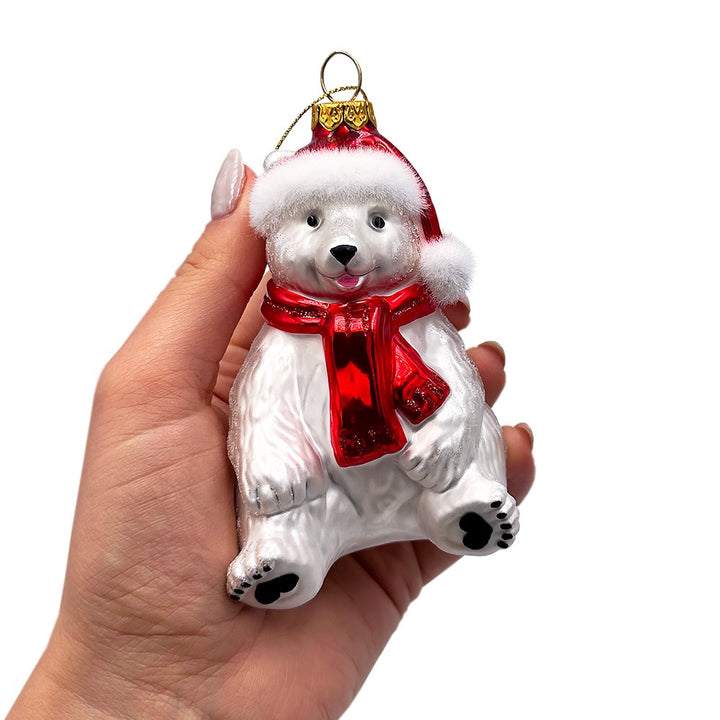 Classic White Polar Bear Glass Christmas Ornament Glass Ornament OrnamentallyYou