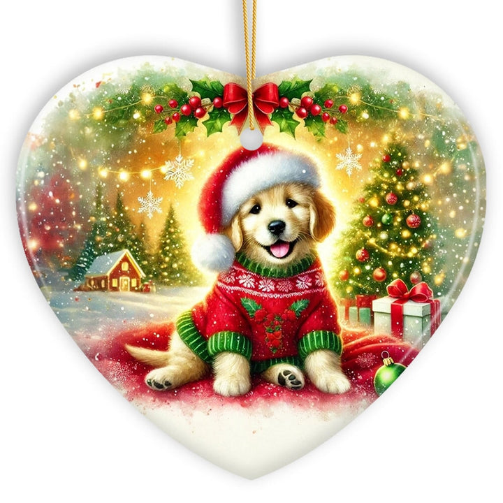 Majestic Golden Retriever with Santa Hat Ornament, Delightful Christmas Gift and Decor Ceramic Ornament OrnamentallyYou Heart