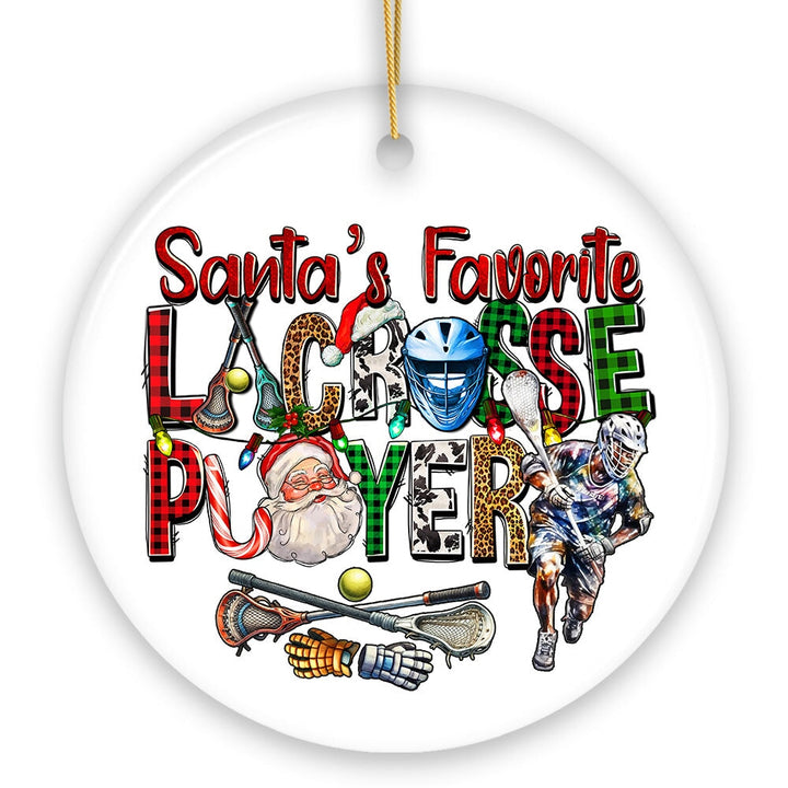 Santa's Favorite Lacrosse Player Christmas Ornament, American Sport Appreciation Gift Ceramic Ornament OrnamentallyYou Circle