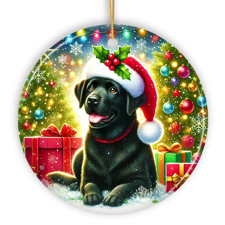 Sparkling Yuletide Black Labrador Retriever Ornament, Joyful Christmas Gift Ceramic Ornament OrnamentallyYou Circle
