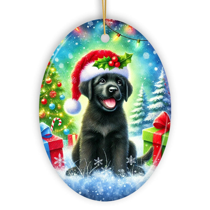 Sparkling Yuletide Black Labrador Retriever Ornament, Joyful Christmas Gift Ceramic Ornament OrnamentallyYou Oval