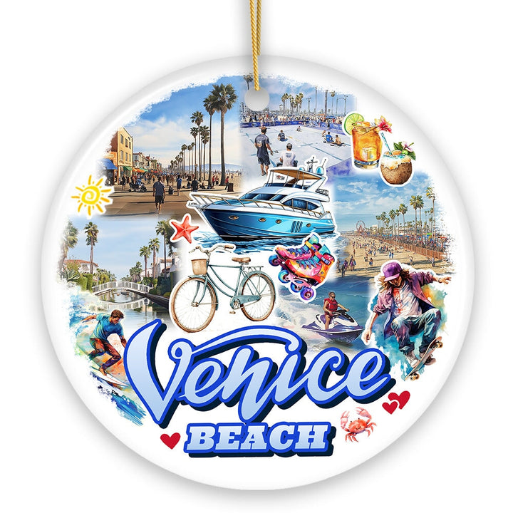 Vibrant Venice Beach Ornament, Californian Coastal Urban Christmas Gift and Keepsake Ceramic Ornament OrnamentallyYou Circle Version 1