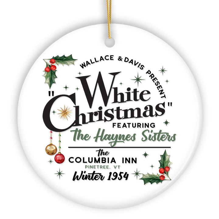 White Christmas Ornament, Retro 1954 Holiday Inn Movie Gift and Tree Decor Ceramic Ornament OrnamentallyYou Circle