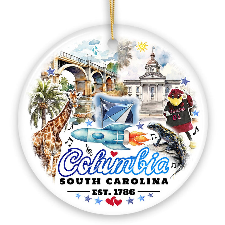 Artistic Souvenir of Columbia City Landmarks and Icons Ceramic Ornament, the Heart of South Carolina Ceramic Ornament OrnamentallyYou