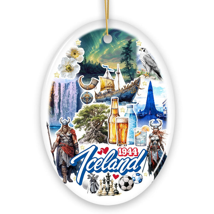 Artistically Majestic Iceland Landmarks Ornament, Cultural Norse and Viking Christmas Gift and Reykjavik Souvenir Ceramic Ornament OrnamentallyYou