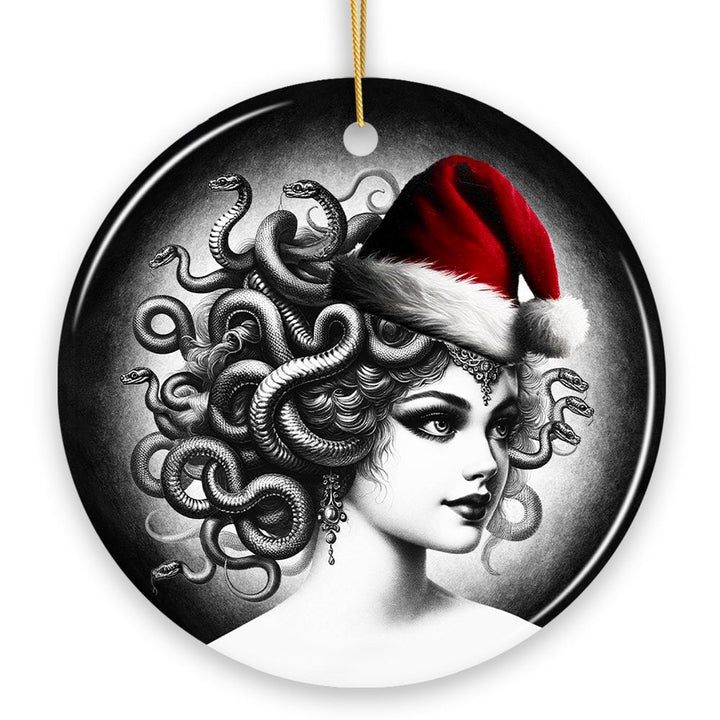 Bewitching Medusa with Santa Hat Ornament, Alluring Christmas Decoration for Halloween Tree Keepsake Ceramic Ornament OrnamentallyYou