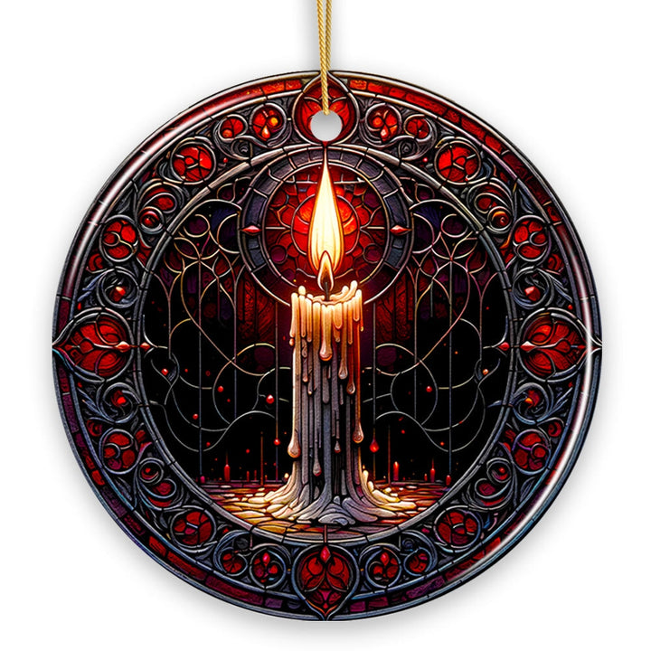 Candlelight for a Spine-Chilling Ambiance Stained Glass Style Ceramic Ornament, Halloween Themed Christmas Gift and Decor Ceramic Ornament OrnamentallyYou