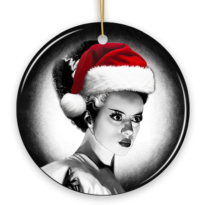 Chilling Bride of Frankenstein Santa Ornament, Gothic Themed Halloween Christmas Gift and Decor Ceramic Ornament OrnamentallyYou