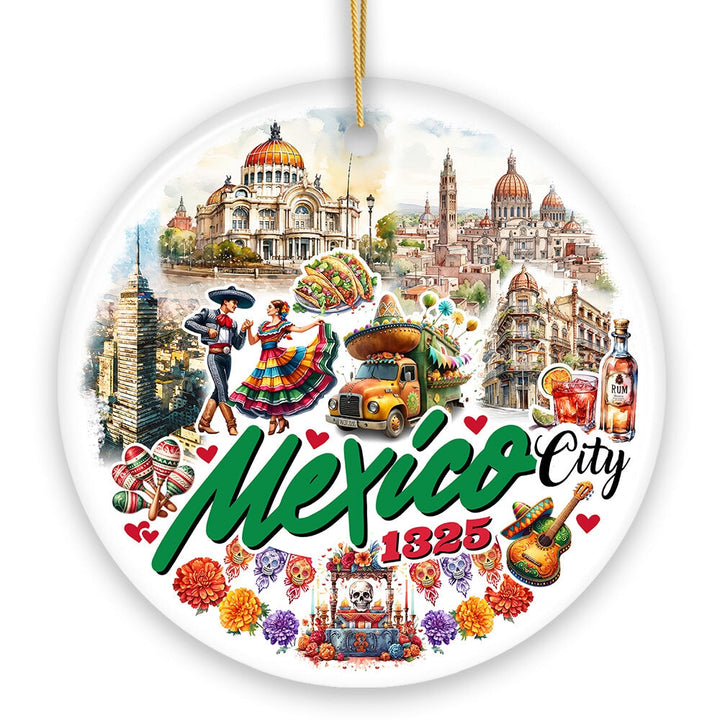 Colorful Traditional Mexico City Christmas Ornament, Cultural Mexican Christmas Gift and Travel Souvenir Ceramic Ornament OrnamentallyYou