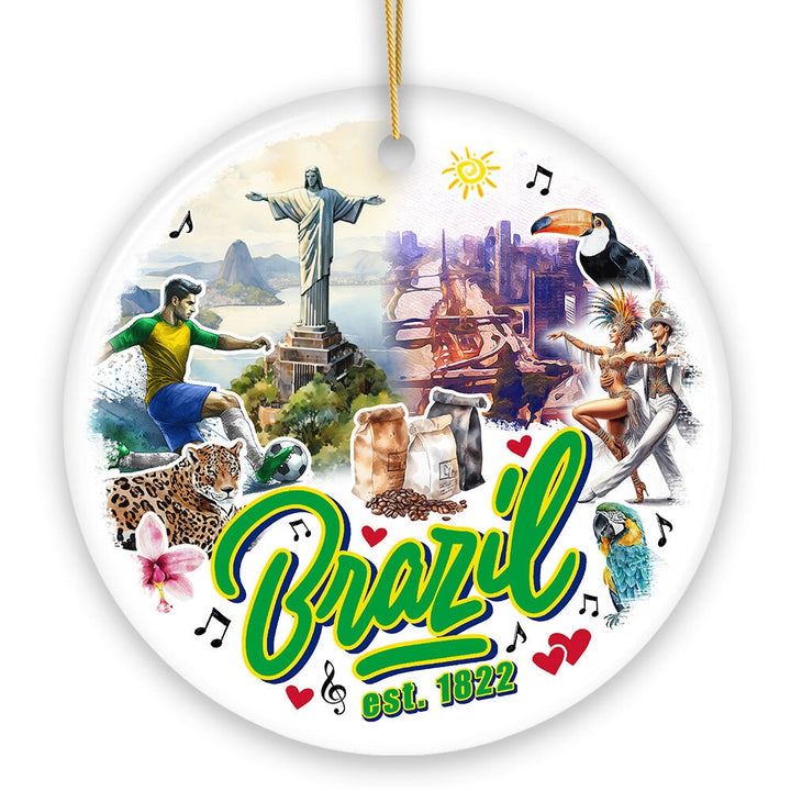 Culturally Artistic Brazilian Christmas Ornament, Keepsake Souvenir and Gift of Brazil Ceramic Ornament OrnamentallyYou