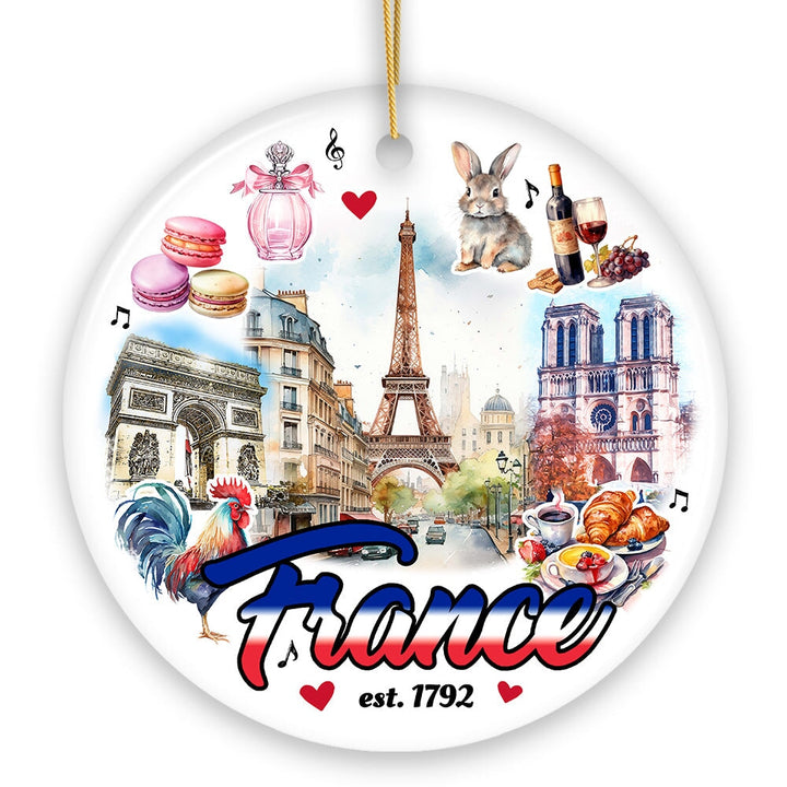 Elegant Art Compilation of French Landmarks Ornament, France Souvenir Gift Ceramic Ornament OrnamentallyYou