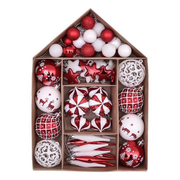 Endearing Prominent Red and White Christmas Ornament Set, Bauble Bundle with Candycane Colors and Patterns 70 Pieces Ornament Bundle OrnamentallyYou