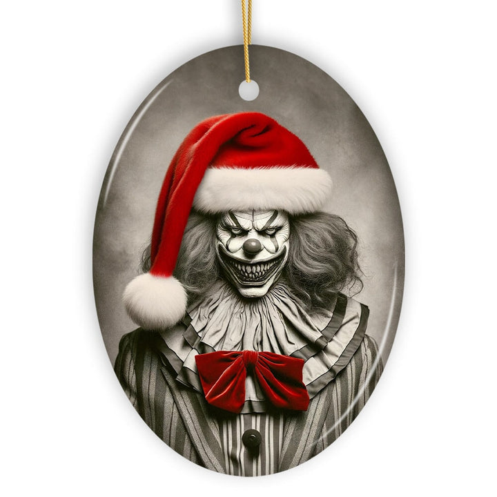 Frightening Clown with Santa Hat Ornament, Terrifying Holiday Keepsake for Spooky Tree Decor Ceramic Ornament OrnamentallyYou