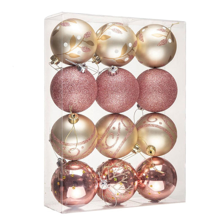 Glamorous and Cute Shiny Pink and Rose Gold Christmas Ornament Set, Glittered and Girly Feminine Holiday Baubles Ornament Bundle OrnamentallyYou