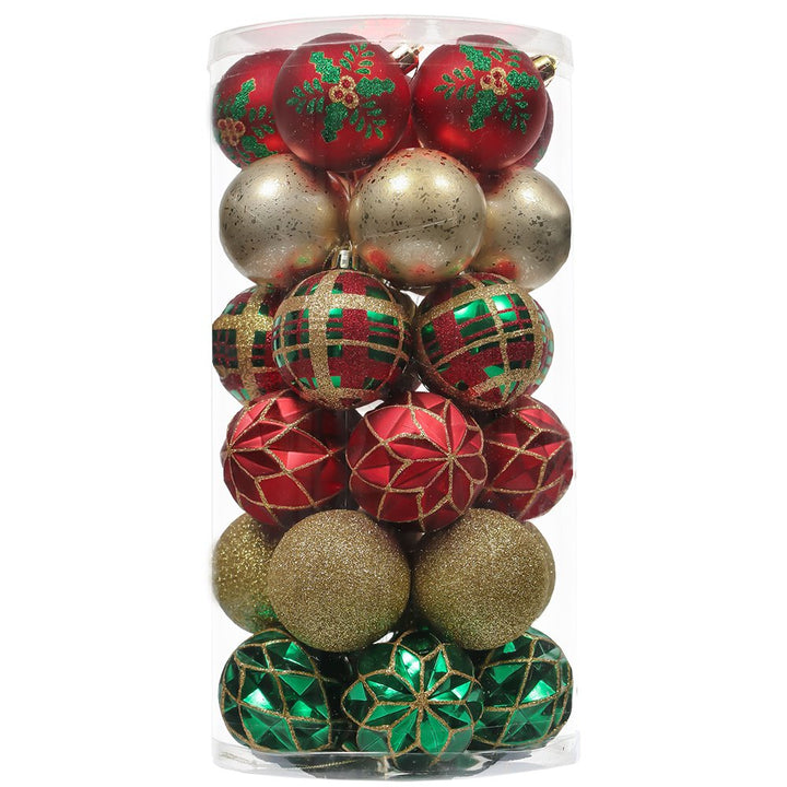 Graceful Ornament Bundle Set, Red, 30 Green and Gold Glittered Tree Baubles Ornament Bundle OrnamentallyYou