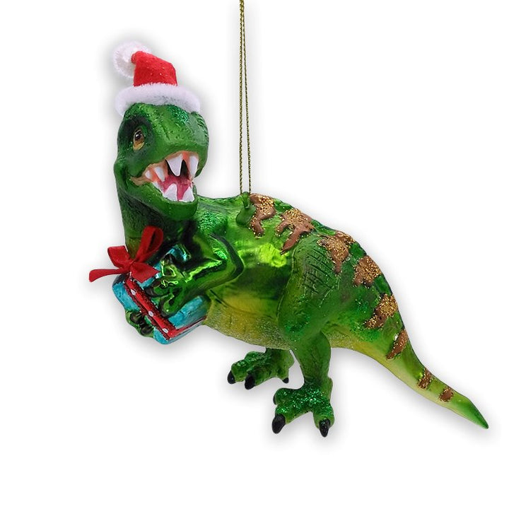 Green Christmas T-Rex Glass Ornament Glass Ornament OrnamentallyYou