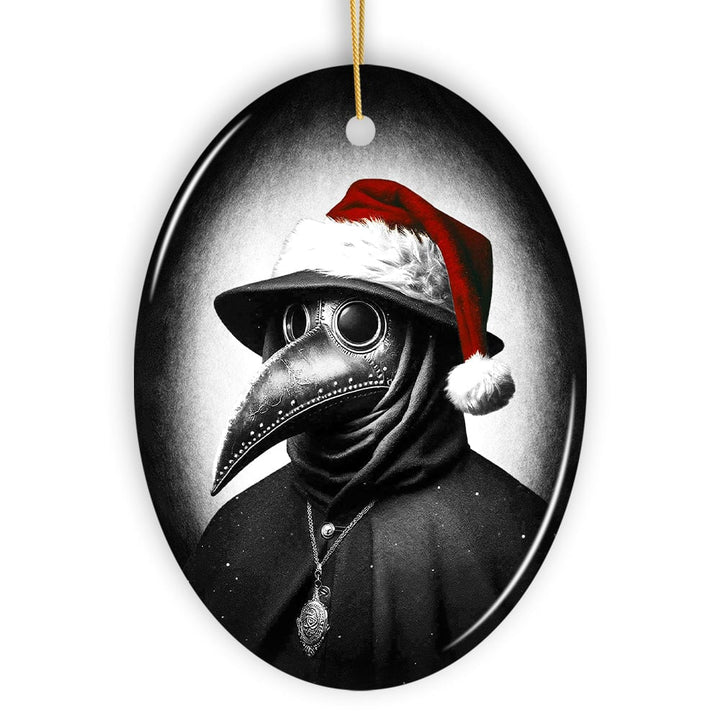 Grim Plague Doctor With Santa Hat Ceramic Ornament, Dark Christmas Keepsake for Halloween Tree Ceramic Ornament OrnamentallyYou