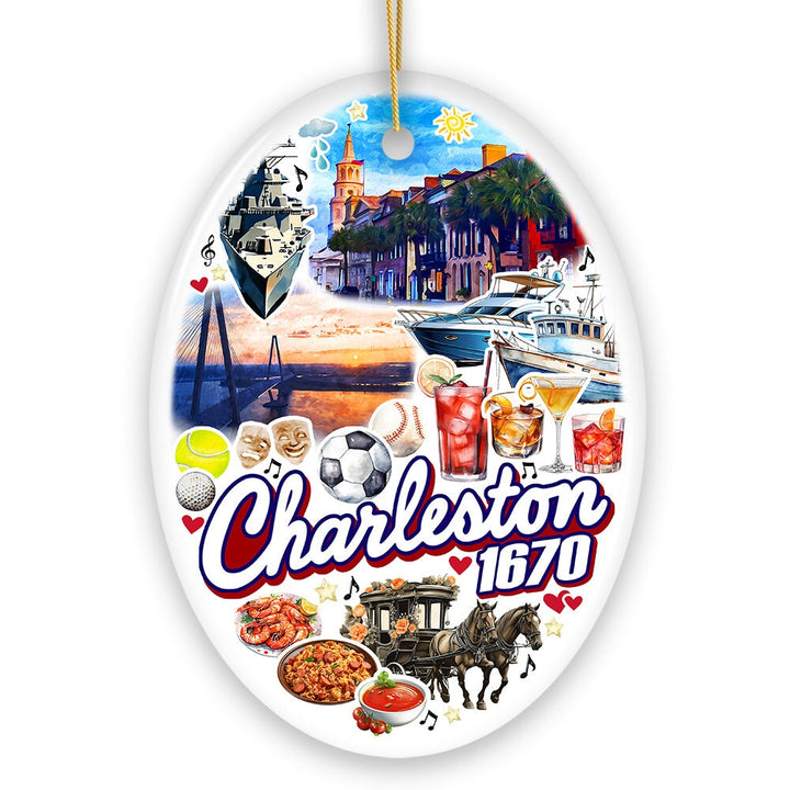 Historically Vibrant Charleston Ornament, Charming Coastal City South Carolina Christmas Gift Ceramic Ornament OrnamentallyYou