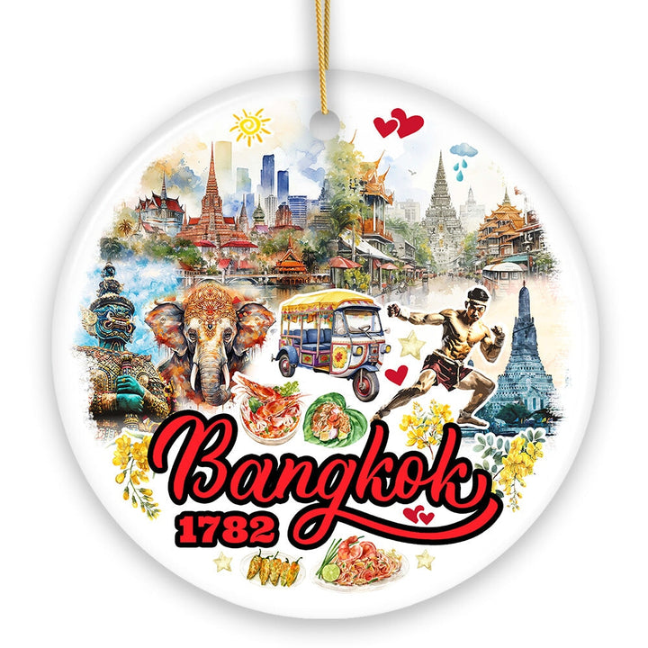 Lively Bangkok City Artistic Ceramic Ornament, Thailand Souvenir and Christmas Decor Keepsake Ceramic Ornament OrnamentallyYou