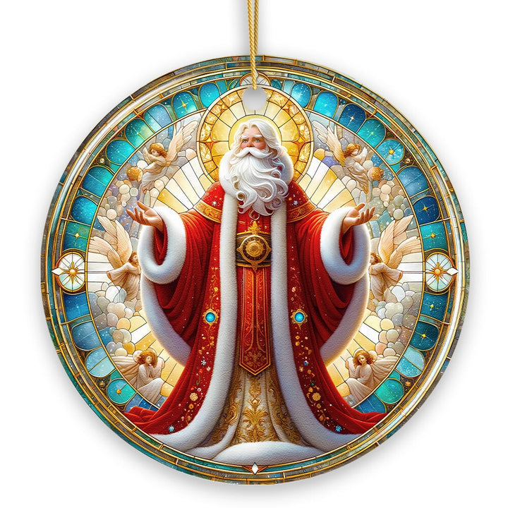 Majestic Holy Santa Stained Glass Themed Ceramic Ornament, Handcrafted Angelic Christmas Decor Ceramic Ornament OrnamentallyYou