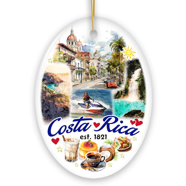 Marvelous Tropical Costa Rica Landmarks Ornament, Artistic Paradise and Caribbean Christmas Souvenir Ceramic Ornament OrnamentallyYou