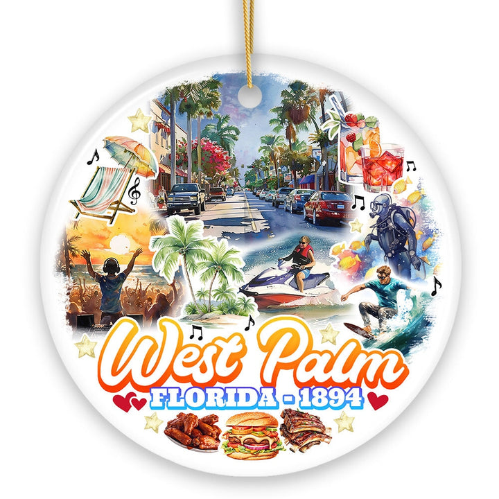 Marvelous West Palm Beach Florida Ornament, Artistic Paradise and Southern Souvenir Ceramic Ornament OrnamentallyYou