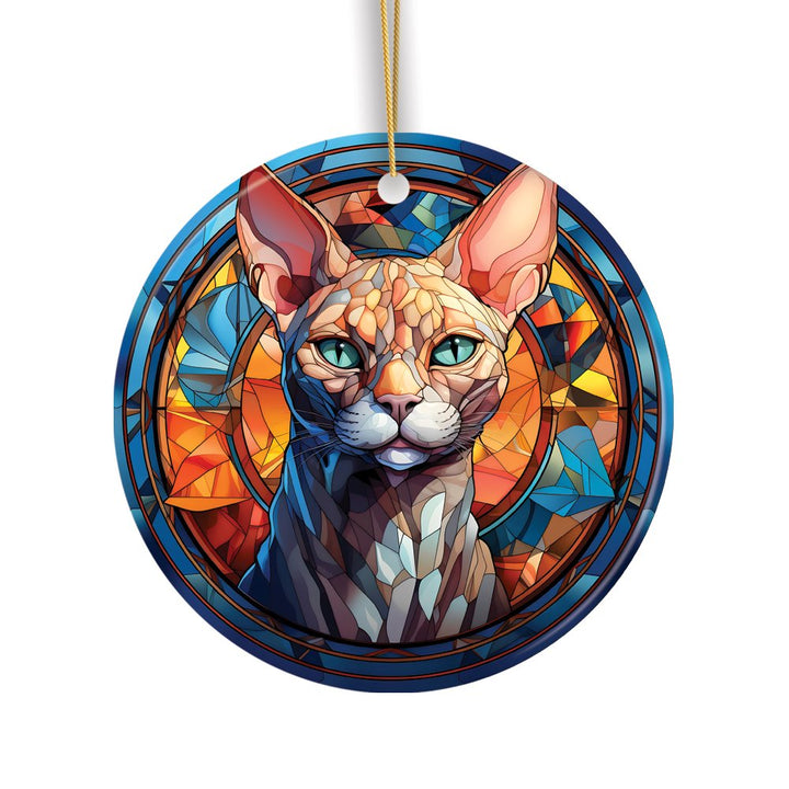 Mystical Feline Bewitching Cat Stained Glass Style Ceramic Ornament, Halloween Themed Christmas Gift and Decor Ceramic Ornament OrnamentallyYou