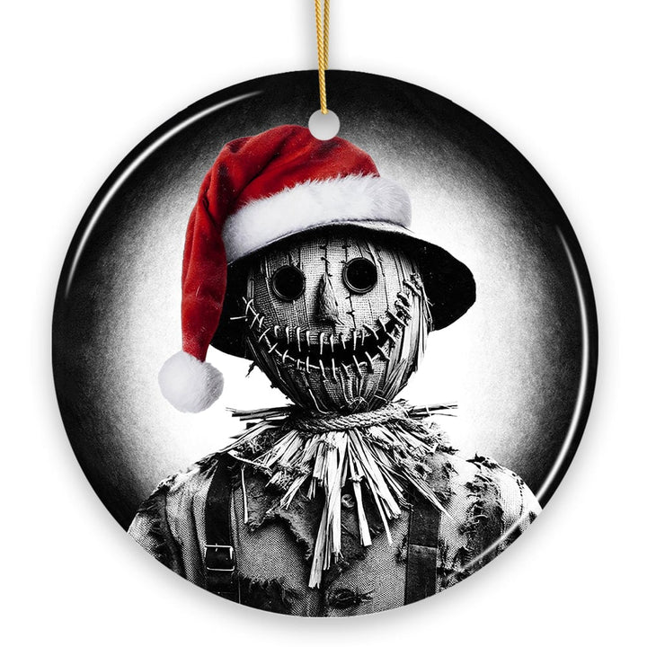 Nightmarish Scarecrow with Santa Hat Ornament, Gift For Unique Halloween Tree Christmas Decor Ceramic Ornament OrnamentallyYou