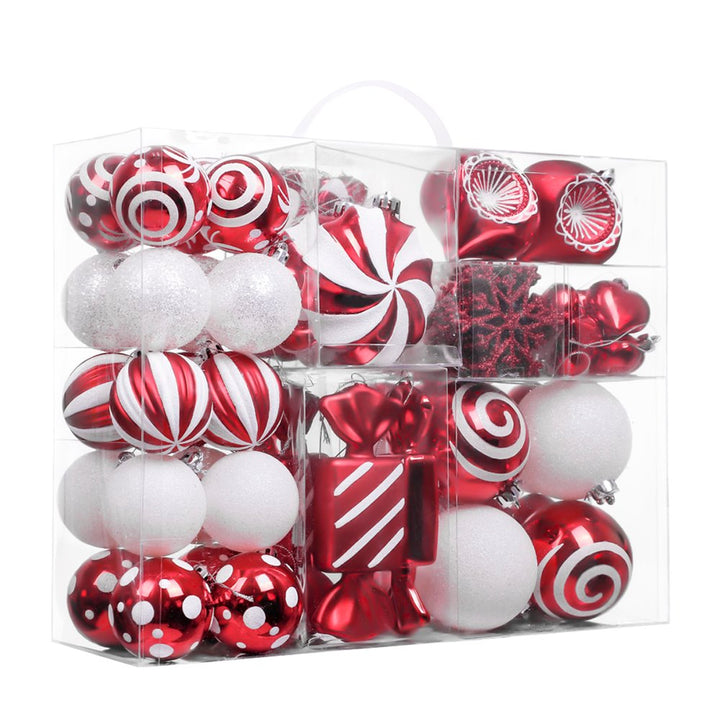 Premium Christmas Candy Red and White Large Ornament Set, Candycane Color 108 Piece Bauble Bundle Ornament Bundle OrnamentallyYou