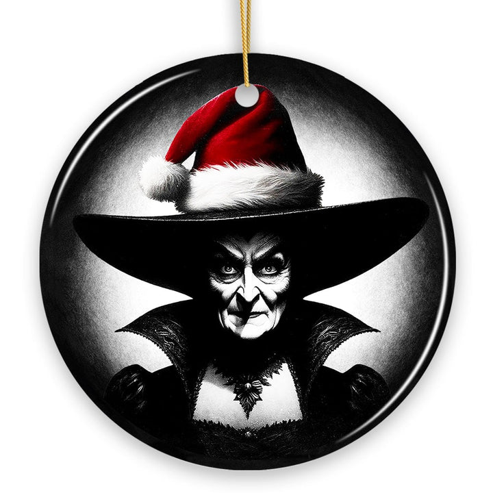 Spooky Witch with Santa Hat Ceramic Ornament, Halloween Themed Christmas Gift and Decor Ceramic Ornament OrnamentallyYou