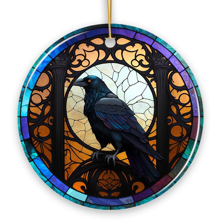 Stained Glass Creepy Dark Raven Ornament, Horror and Elegance Ceramic Ornament OrnamentallyYou
