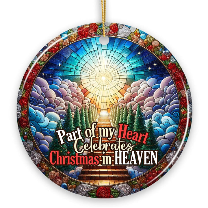 Stairway to Heaven Stained Glass Ornament, Christmas in Heaven Memorial Gift Ceramic Ornament OrnamentallyYou