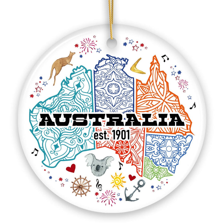 Vibrantly Unique and Stylish Australia Continent Map Ornament, Christmas Souvenir Ceramic Ornament OrnamentallyYou