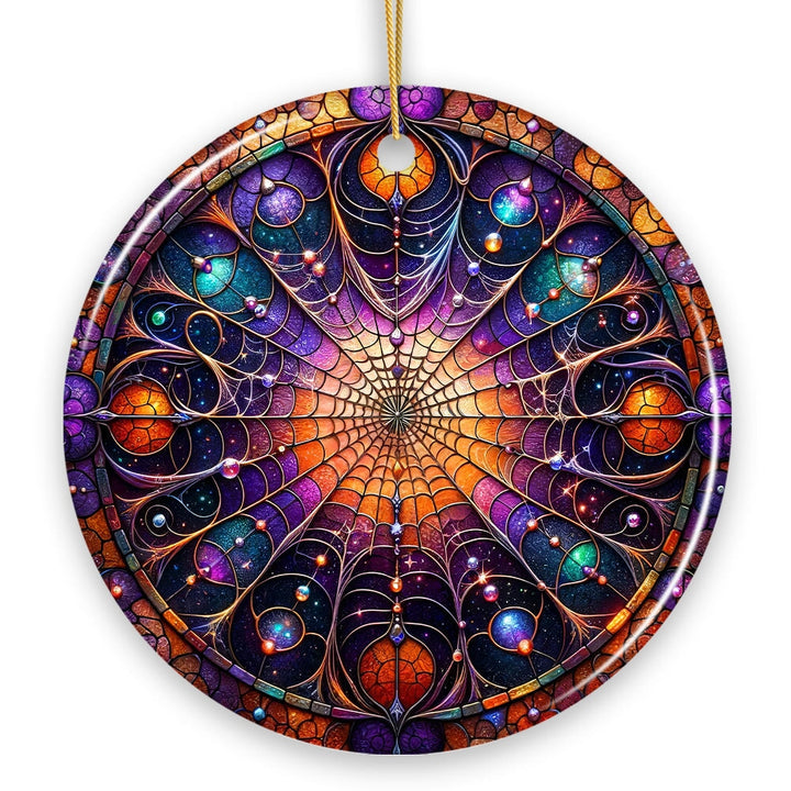 Whispering Shadows Enchanted Cobweb Stained Glass Style Ceramic Ornament, Halloween Themed Christmas Gift and Decor Ceramic Ornament OrnamentallyYou