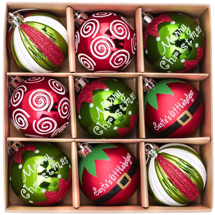 Elf Theme Christmas Ornament Set, 9 Baubles Green and Red Ornament Bundle OrnamentallyYou