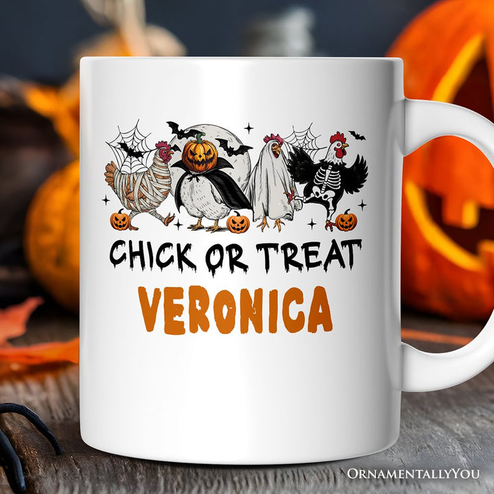 Chick or Treat Spooky Personalized Mug, Halloween Chicken Country Gift with Custom Name Personalized Ceramic Mug OrnamentallyYou White Customized