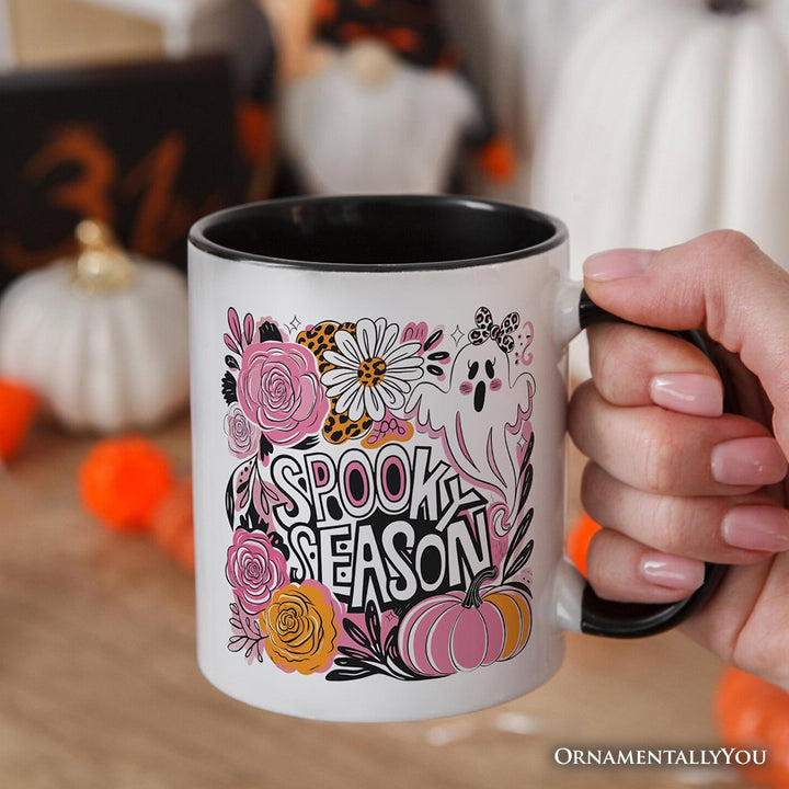 Boho Spooky Season Ghost Personalized Mug, Cute Halloween Gift with Custom Name with Fall Pumpkins Personalized Ceramic Mug OrnamentallyYou