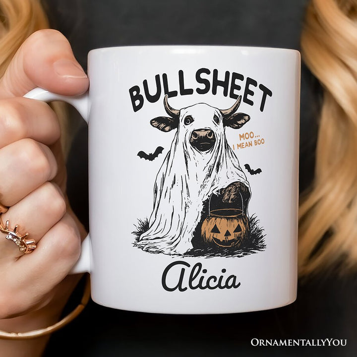 Bullsheet Halloween Bull Personalized Mug, Hilarious Cow Gift with Custom Name Personalized Ceramic Mug OrnamentallyYou