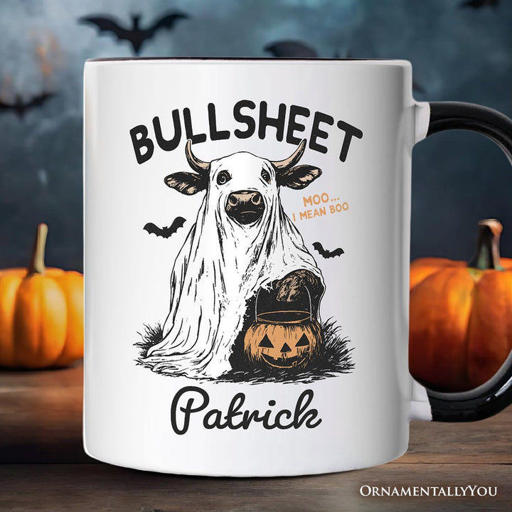 Bullsheet Halloween Bull Personalized Mug, Hilarious Cow Gift with Custom Name Personalized Ceramic Mug OrnamentallyYou White - Black Customized