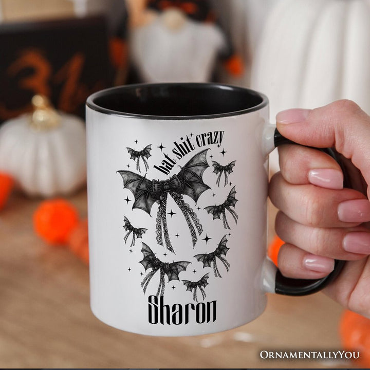 Bat Shit Crazy Coquette Bats Personalized Mug, Funny Halloween Gift with Custom Name Personalized Ceramic Mug OrnamentallyYou