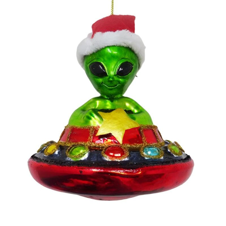 Alien and UFO Glass Christmas Ornament Glass Ornament OrnamentallyYou