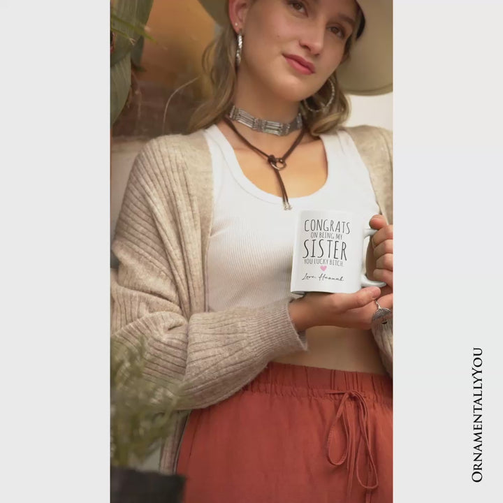 Lucky Sister Personalized Mug, Funny Sister Gift With Custom Name