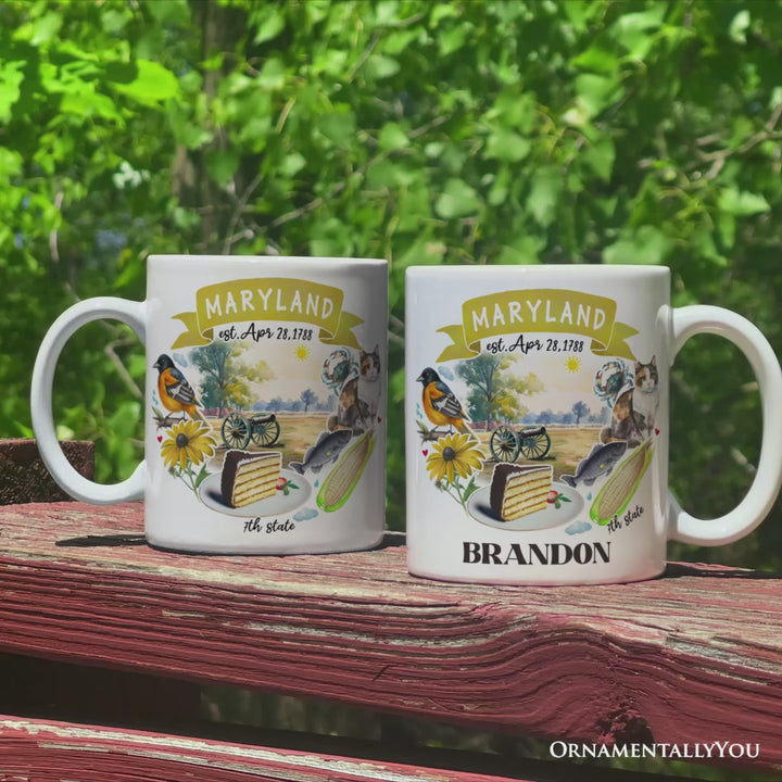 Artistic Maryland State Themes and Landmarks Personalized Mug With Custom Name