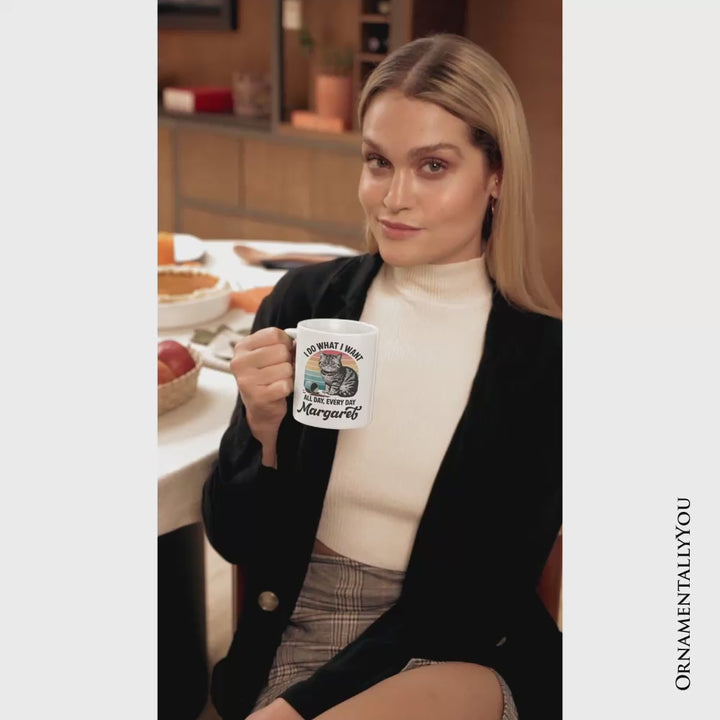 I Do What I Want Cat Personalized Mug, Retro Sarcastic Cat Lover Gift With Custom Name