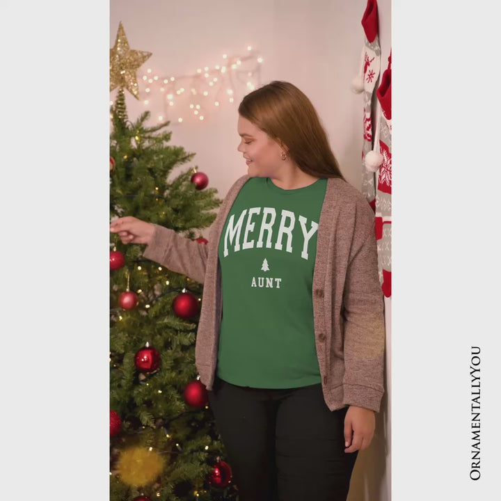 Merry Aunt Retro Christmas T-Shirt, Matching Family Holiday Tee