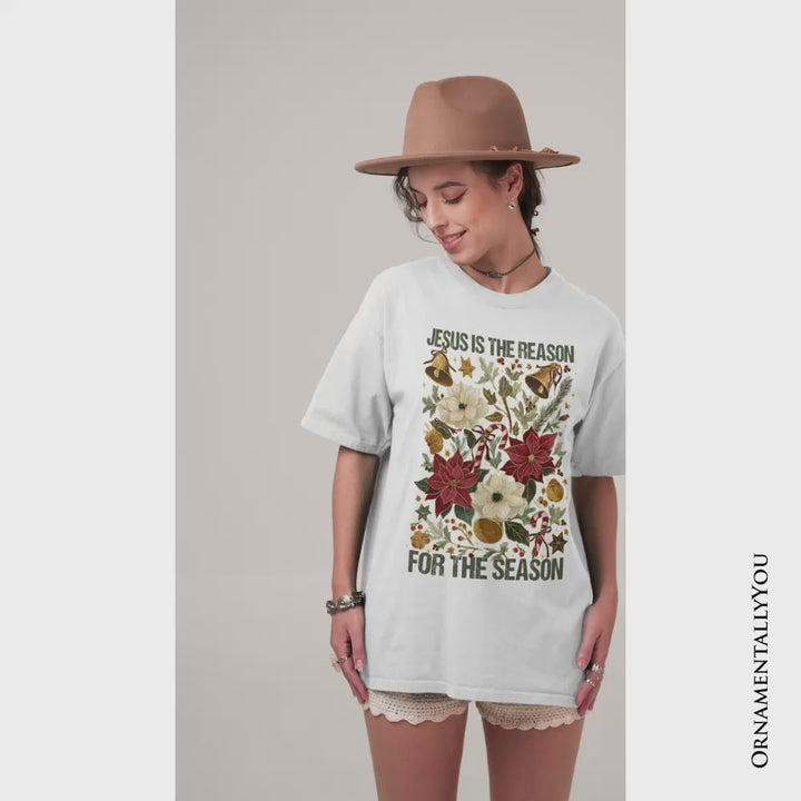 Jesus Is the Reason for the Season Floral Christmas T-Shirt, Holiday Christian Tee