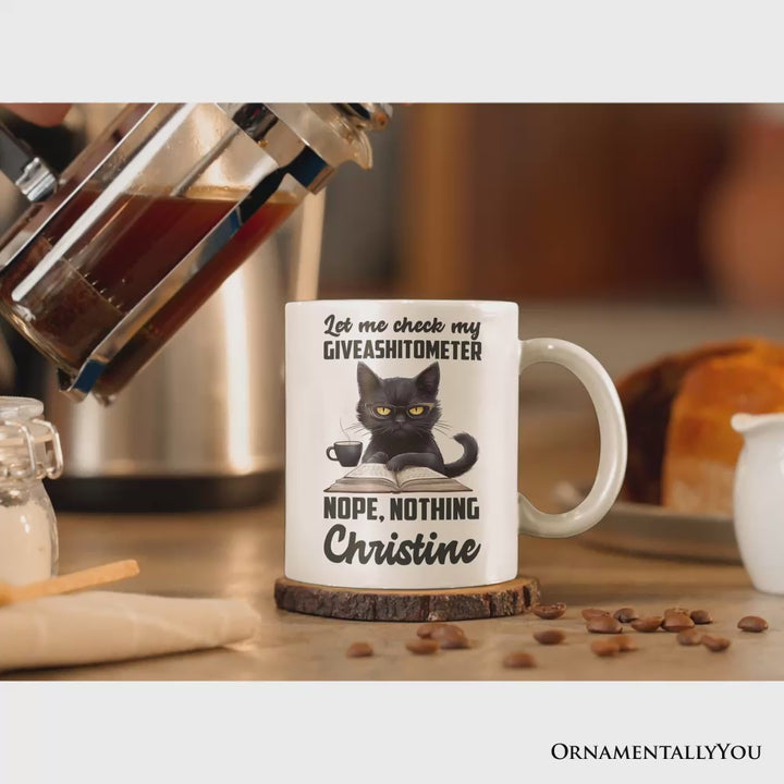 I Could Not Care Less Cat Personalized Mug, Sarcastic Black Cat Gift With Custom Name